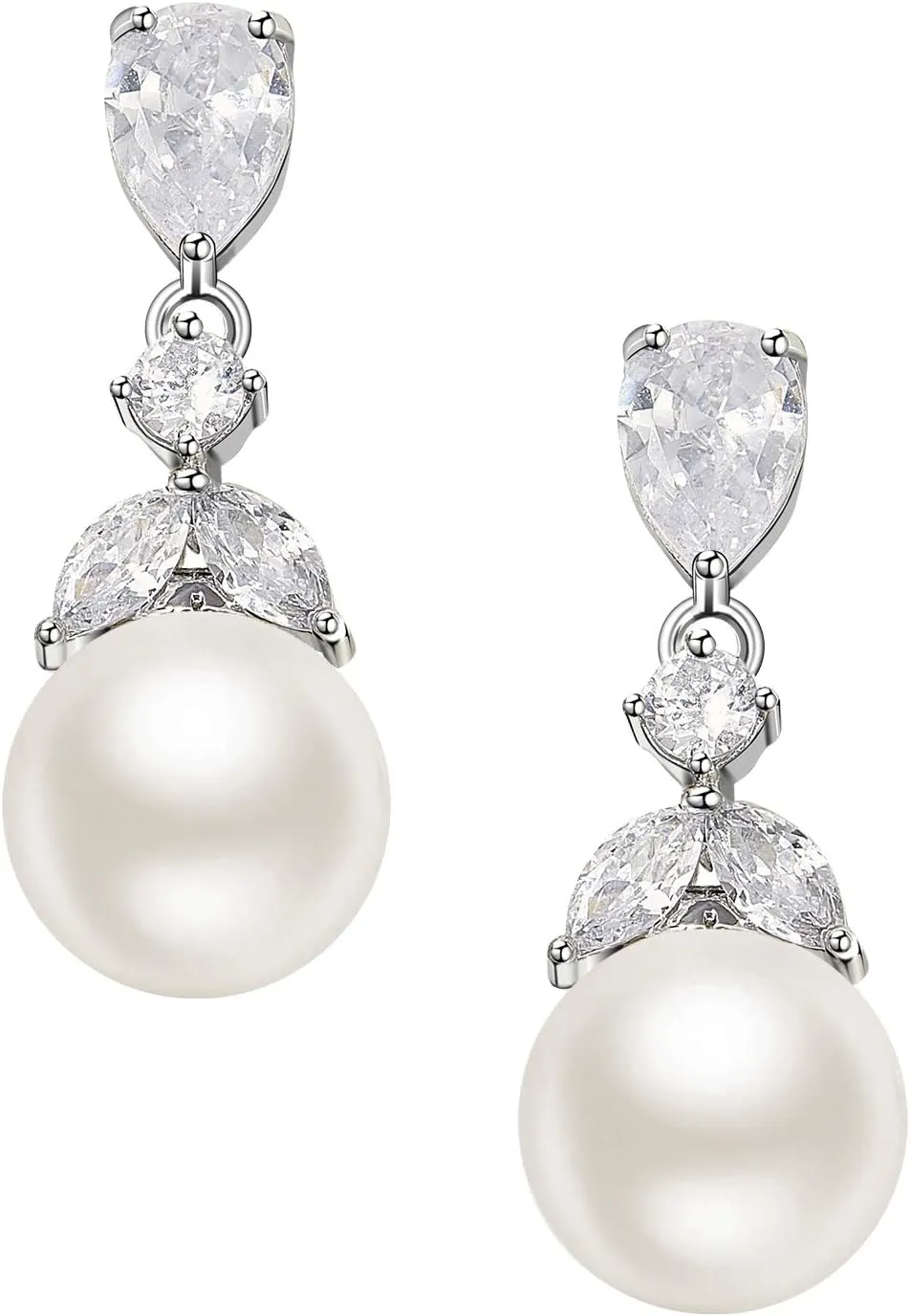 SWEETV Cubic Zirconia Pearl Drop Wedding Earrings for Brides, Ivory Bridal Pearl Earrings for Bridesmaid Jewelry Gift