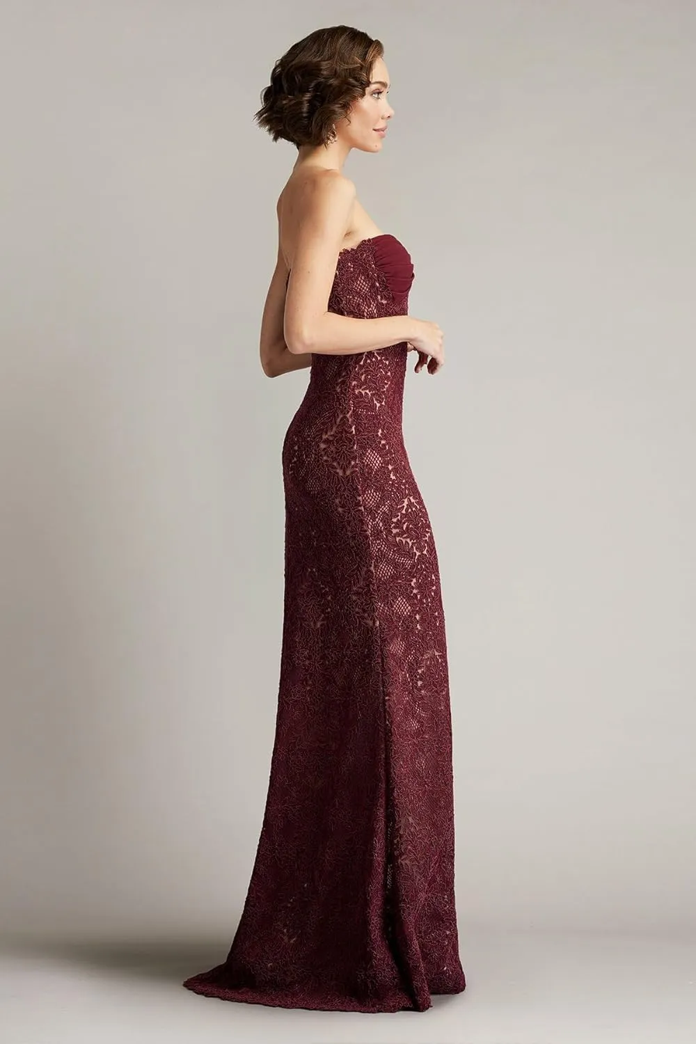 Tadashi Shoji Kohli Strapless Lattice Embroidered Gown