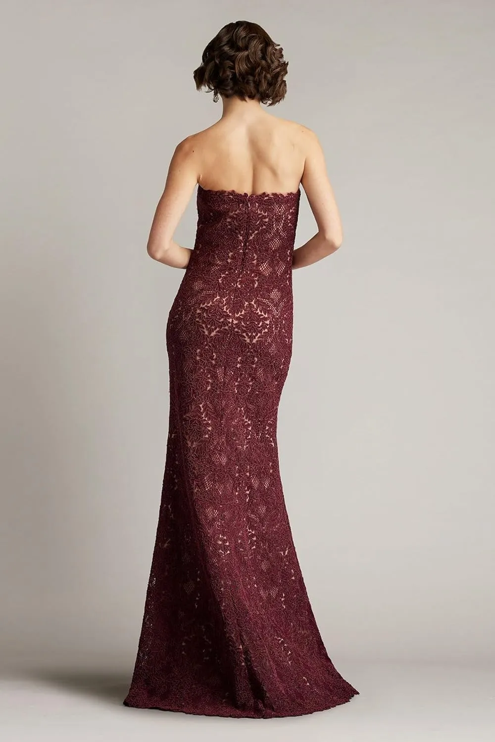 Tadashi Shoji Kohli Strapless Lattice Embroidered Gown