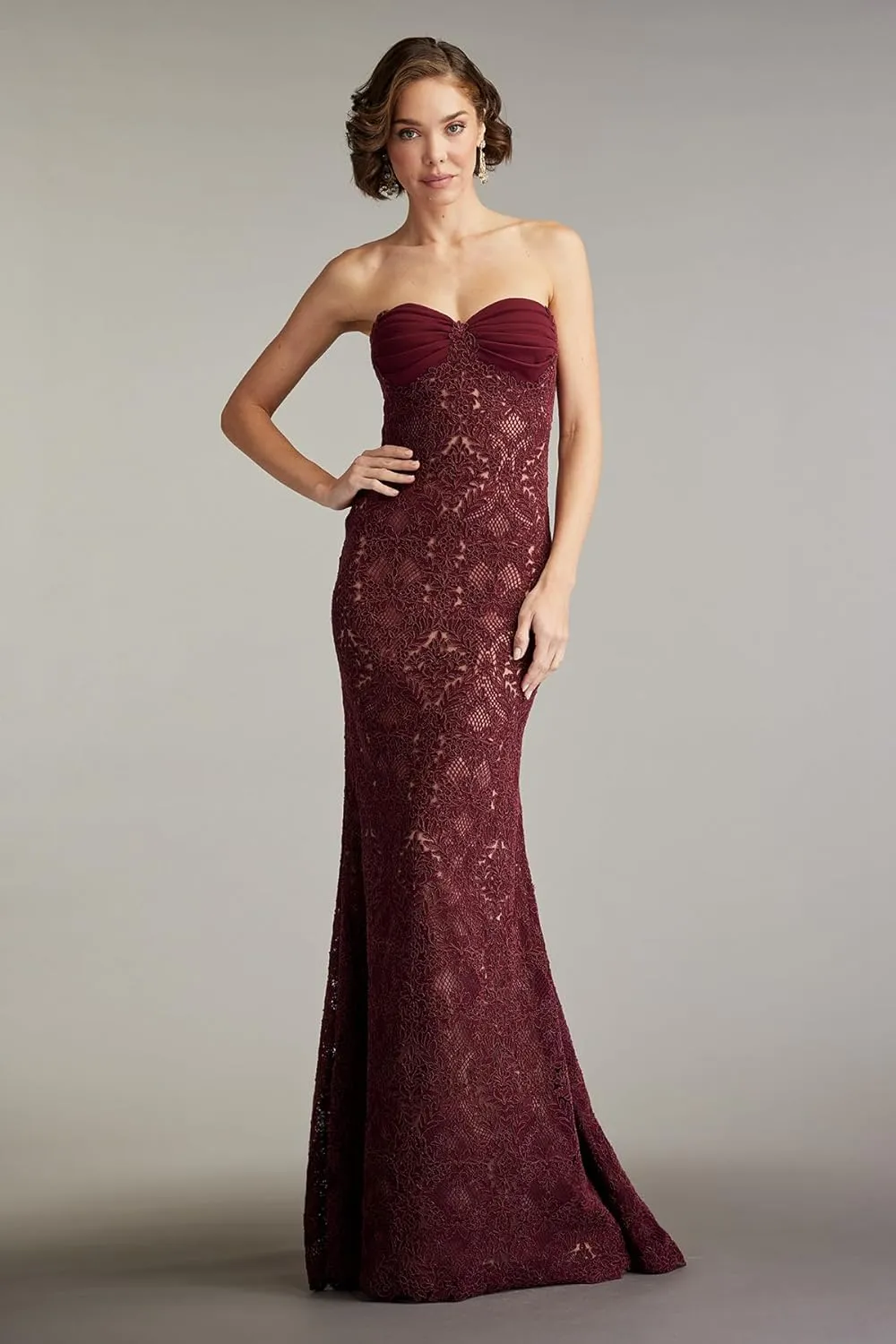 Tadashi Shoji Kohli Strapless Lattice Embroidered Gown