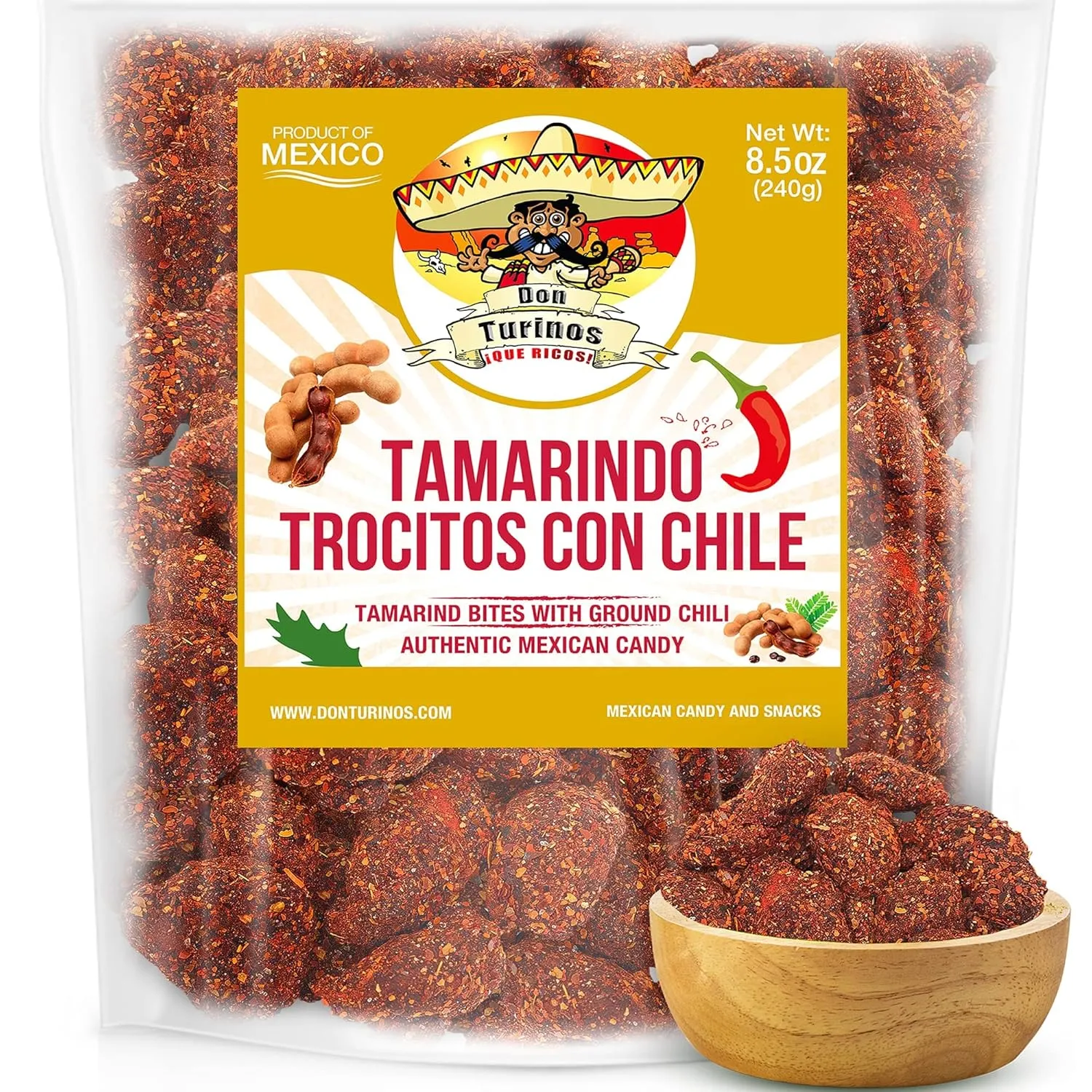 Tamarindo De Frutas Con Chile, Authentic Mexican Tamarind Candy with Chili, Sweet, Tangy and Spicy. Dulce De Tamarindo 16 oz. Bag by Don Turinos