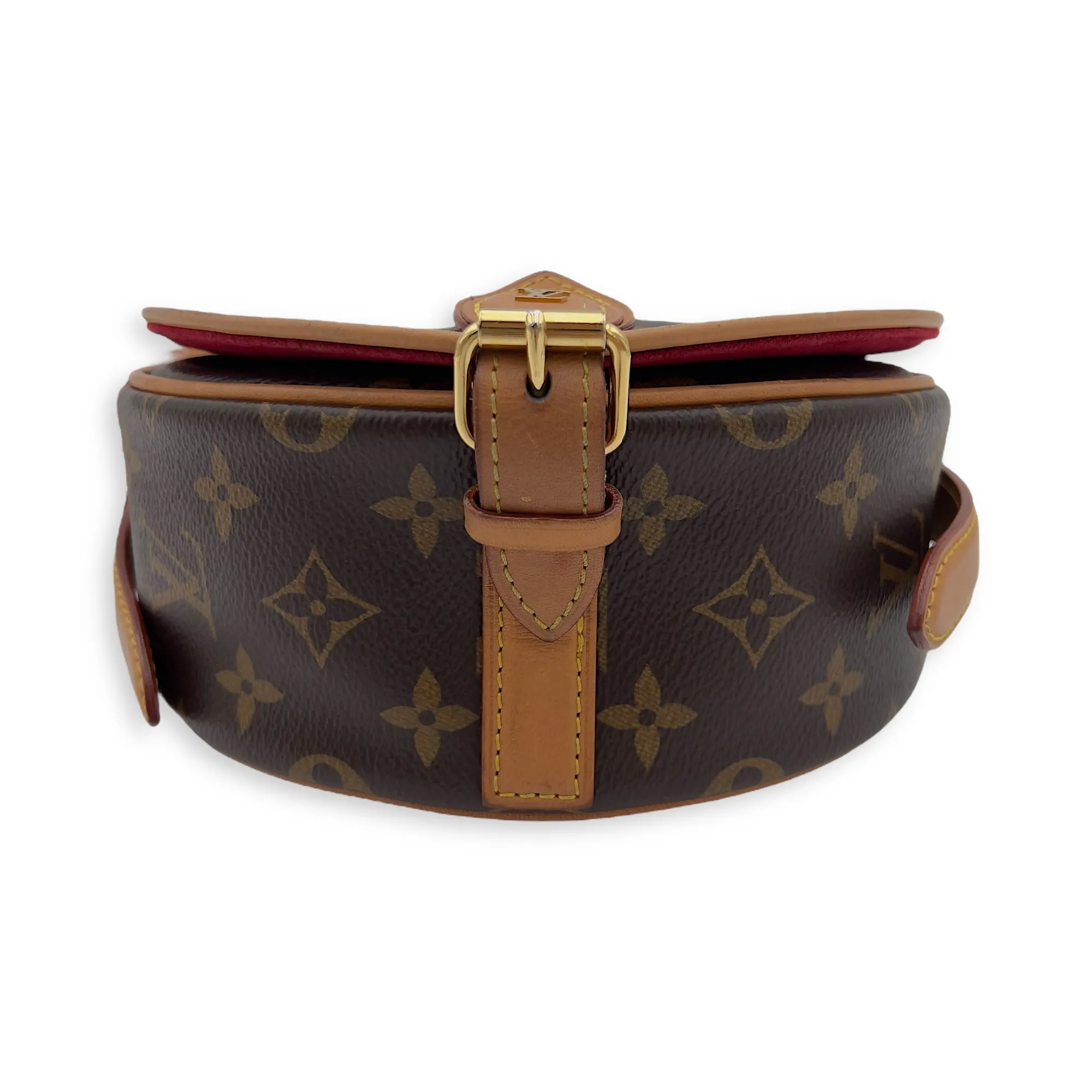 Tambourin Crossbody Bag Brown in Monogram Coated Canvas, Gold hardware