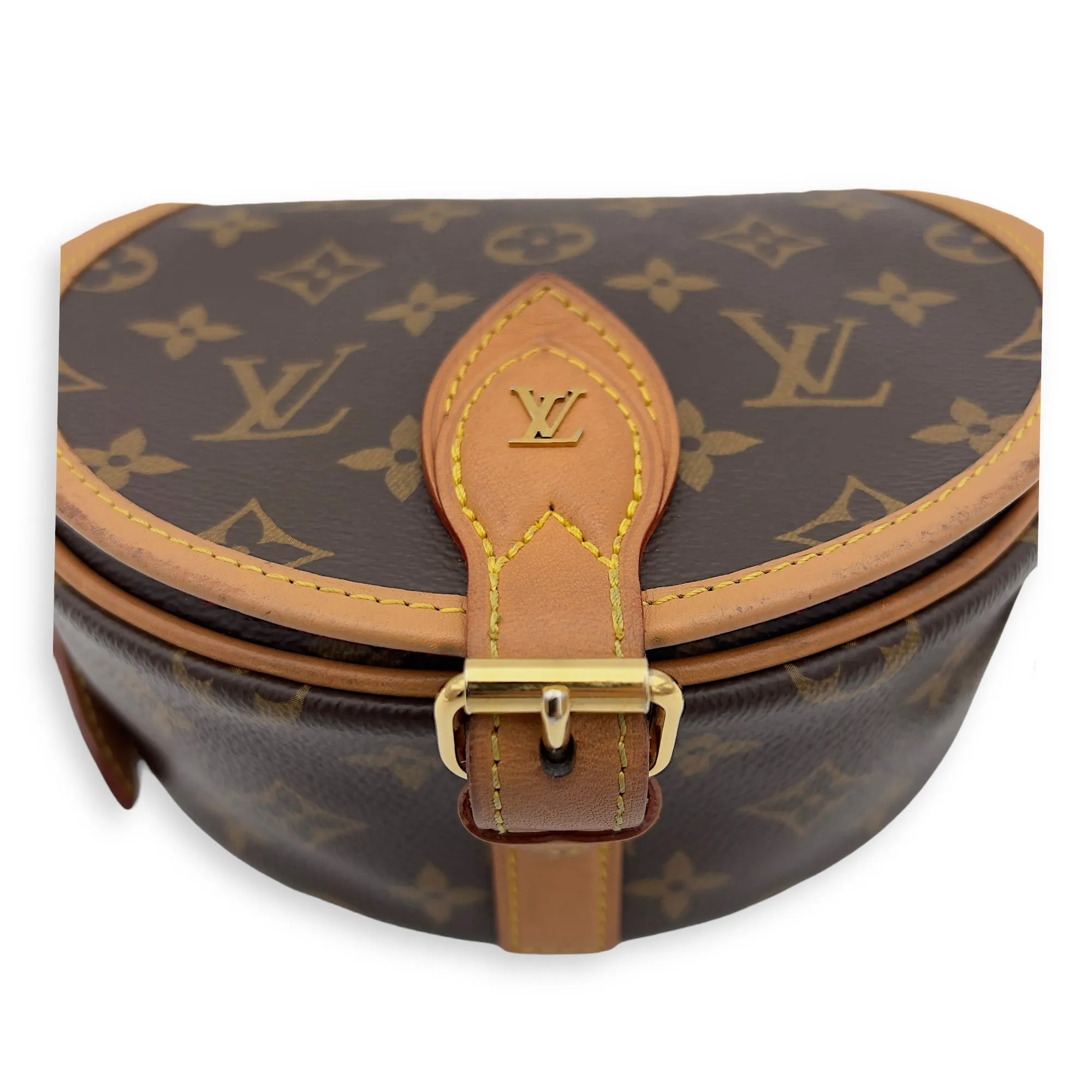 Tambourin Crossbody Bag Brown in Monogram Coated Canvas, Gold hardware