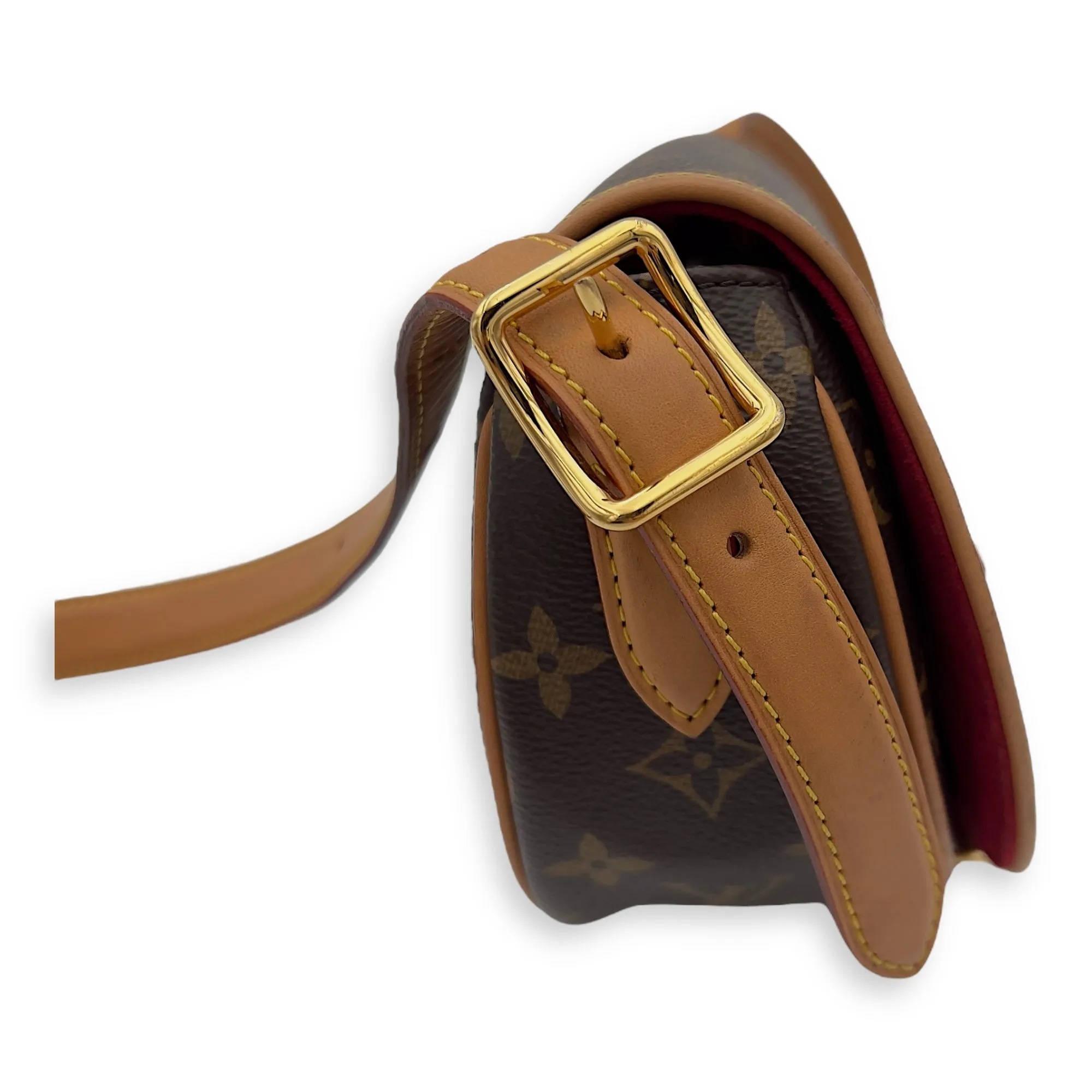 Tambourin Crossbody Bag Brown in Monogram Coated Canvas, Gold hardware