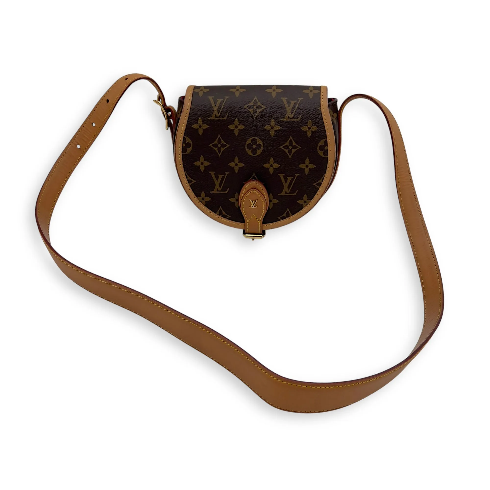 Tambourin Crossbody Bag Brown in Monogram Coated Canvas, Gold hardware