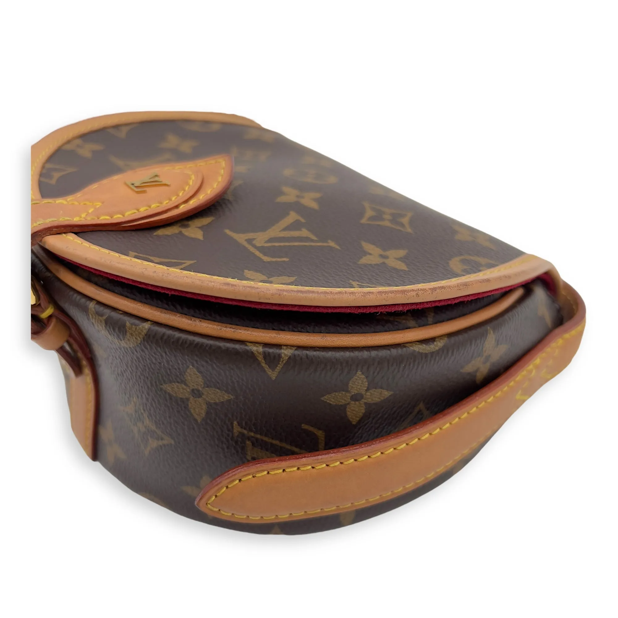 Tambourin Crossbody Bag Brown in Monogram Coated Canvas, Gold hardware