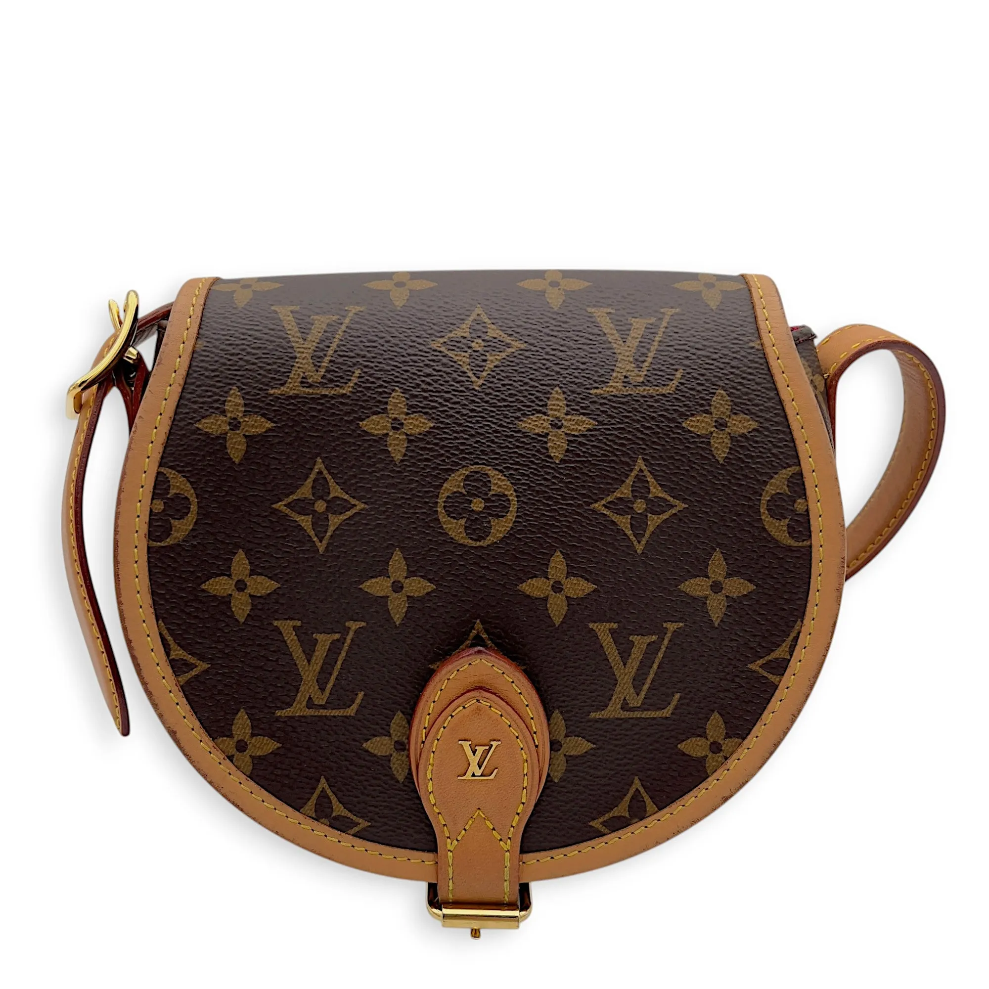 Tambourin Crossbody Bag Brown in Monogram Coated Canvas, Gold hardware