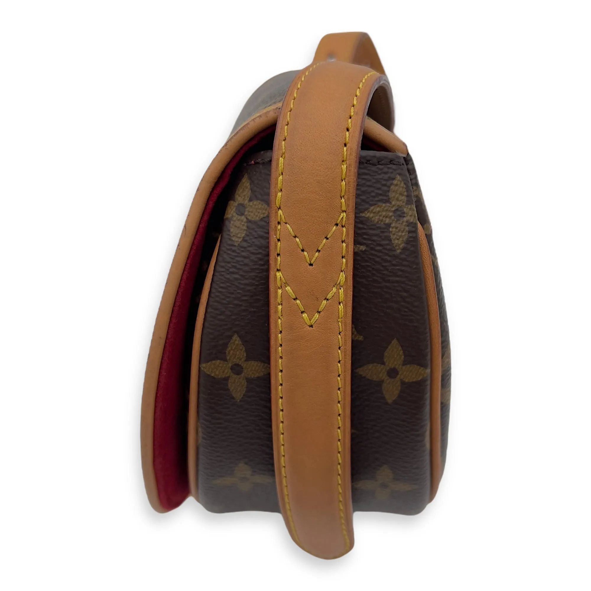Tambourin Crossbody Bag Brown in Monogram Coated Canvas, Gold hardware