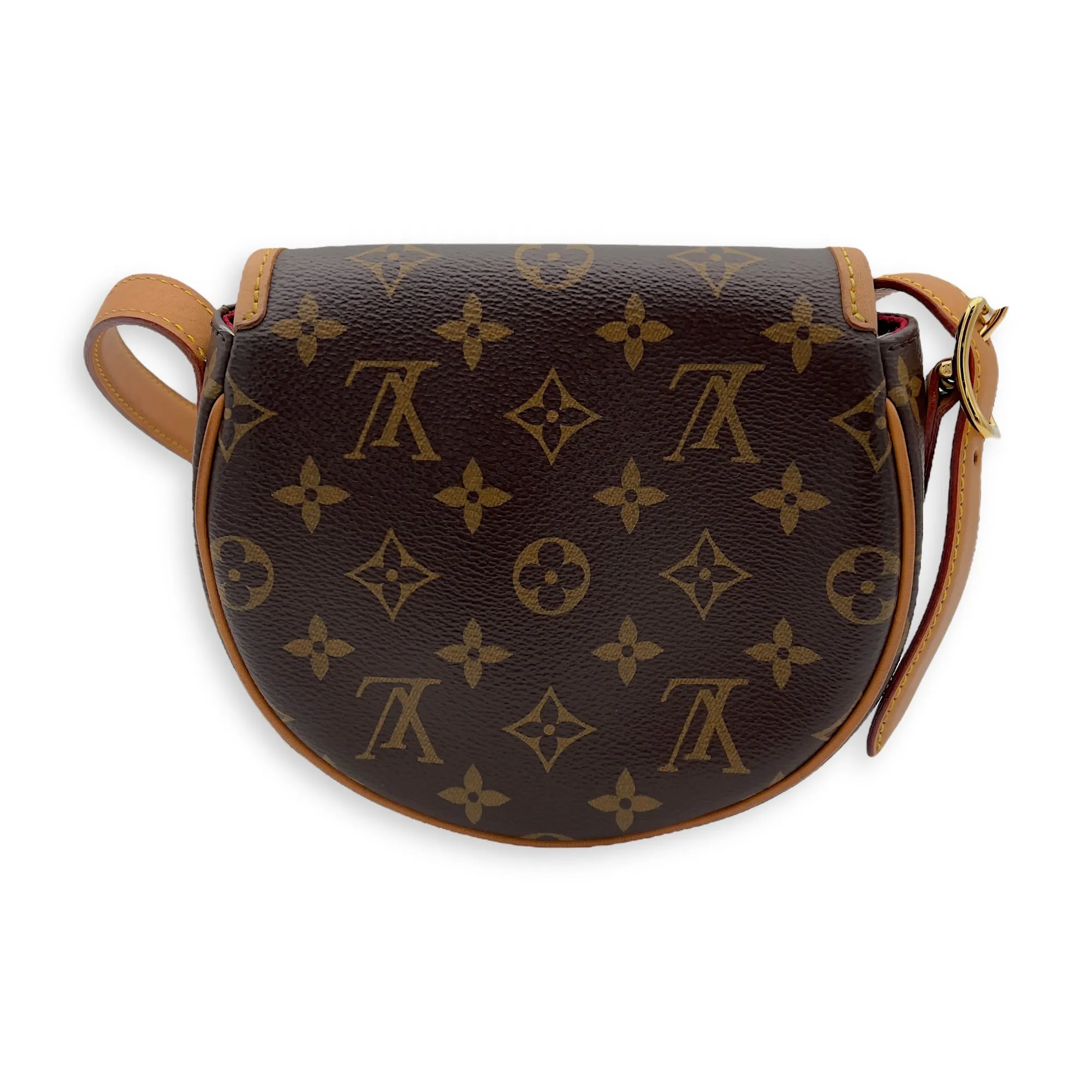 Tambourin Crossbody Bag Brown in Monogram Coated Canvas, Gold hardware
