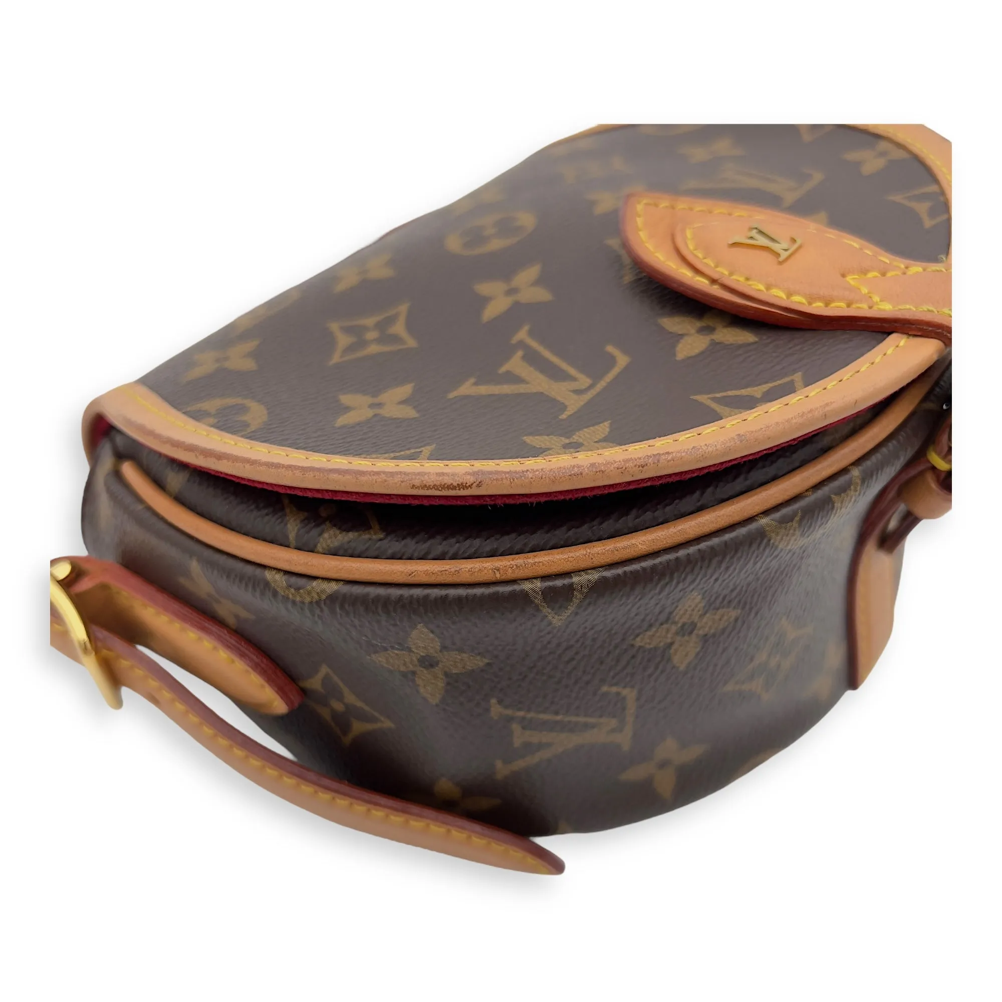 Tambourin Crossbody Bag Brown in Monogram Coated Canvas, Gold hardware
