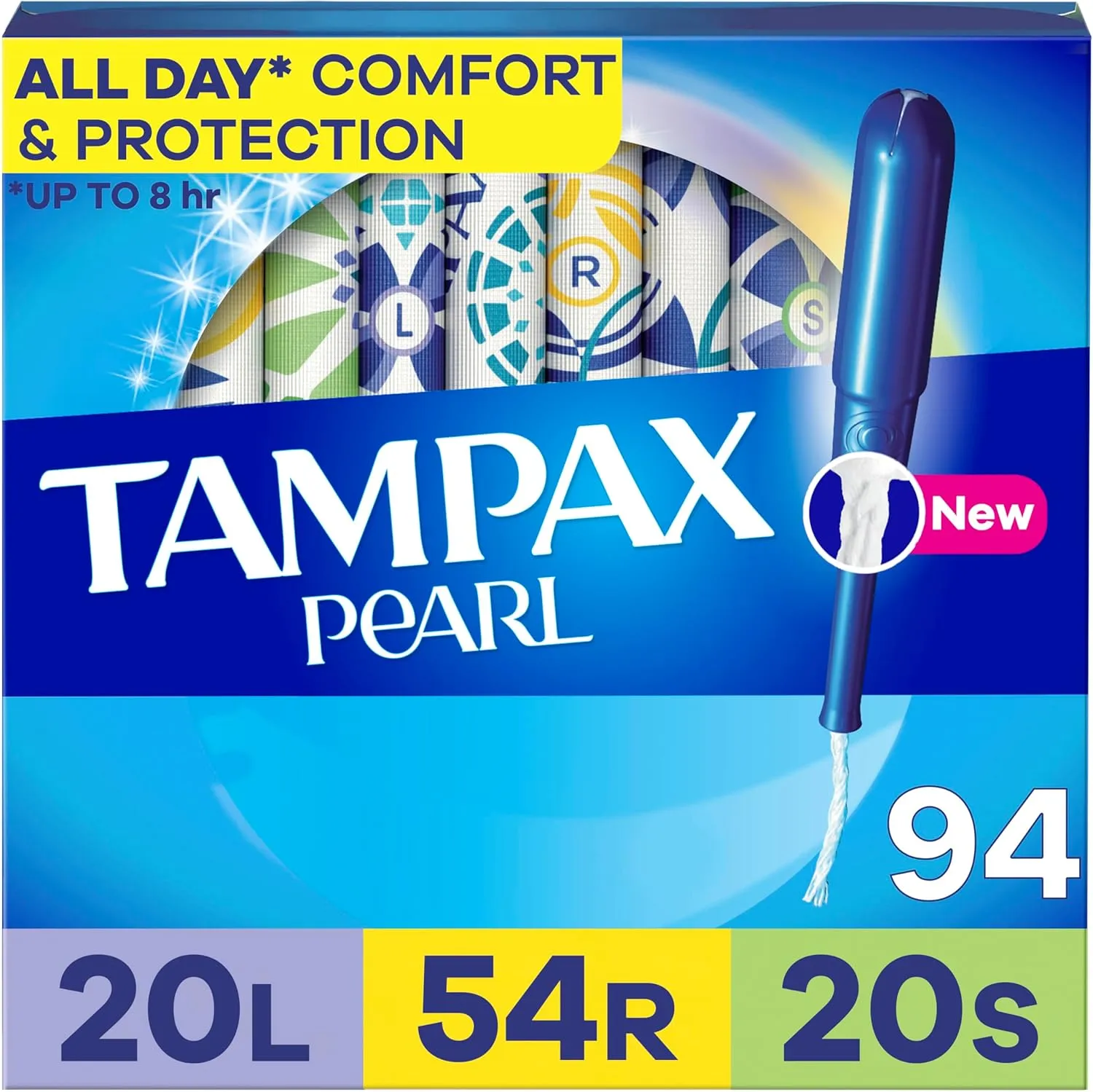 Tampax Pearl Tampons Multipack, Light/Regular/Super Absorbency, with Leakguard Braid, Unscented, 94 Count (Packaging May Vary)
