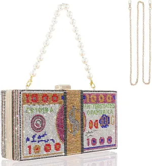 TANOSII Women Stack of Cash Evening Bag Crystal Rhinestone Clutch Money Shoulder Bag Dollar Bill Purse