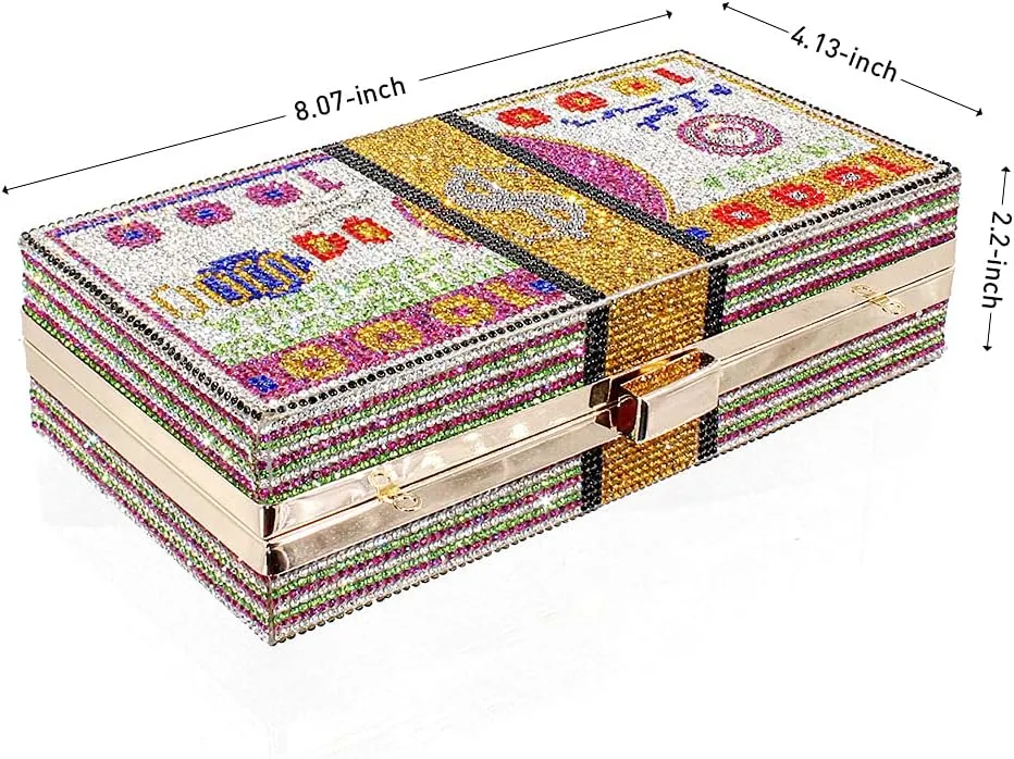 TANOSII Women Stack of Cash Evening Bag Crystal Rhinestone Clutch Money Shoulder Bag Dollar Bill Purse
