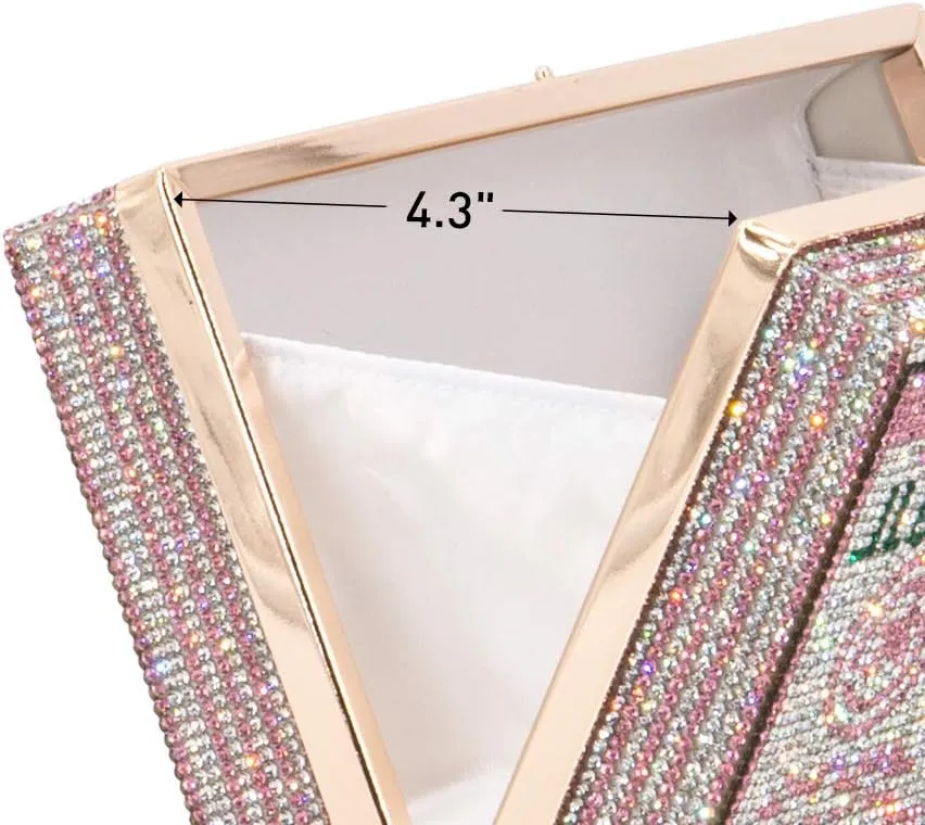 TANOSII Women Stack of Cash Evening Bag Crystal Rhinestone Clutch Money Shoulder Bag Dollar Bill Purse