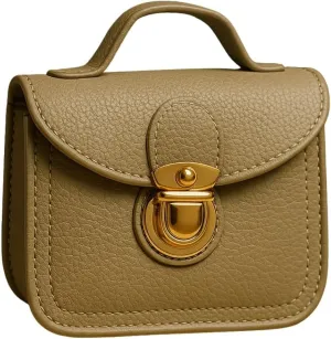 Taupe Mini Crossbody Bag with Structured Shape & Elegant Gold Details