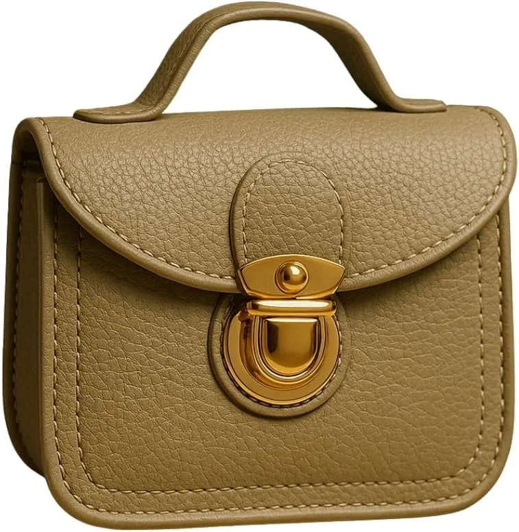 Taupe Mini Crossbody Bag with Structured Shape & Elegant Gold Details