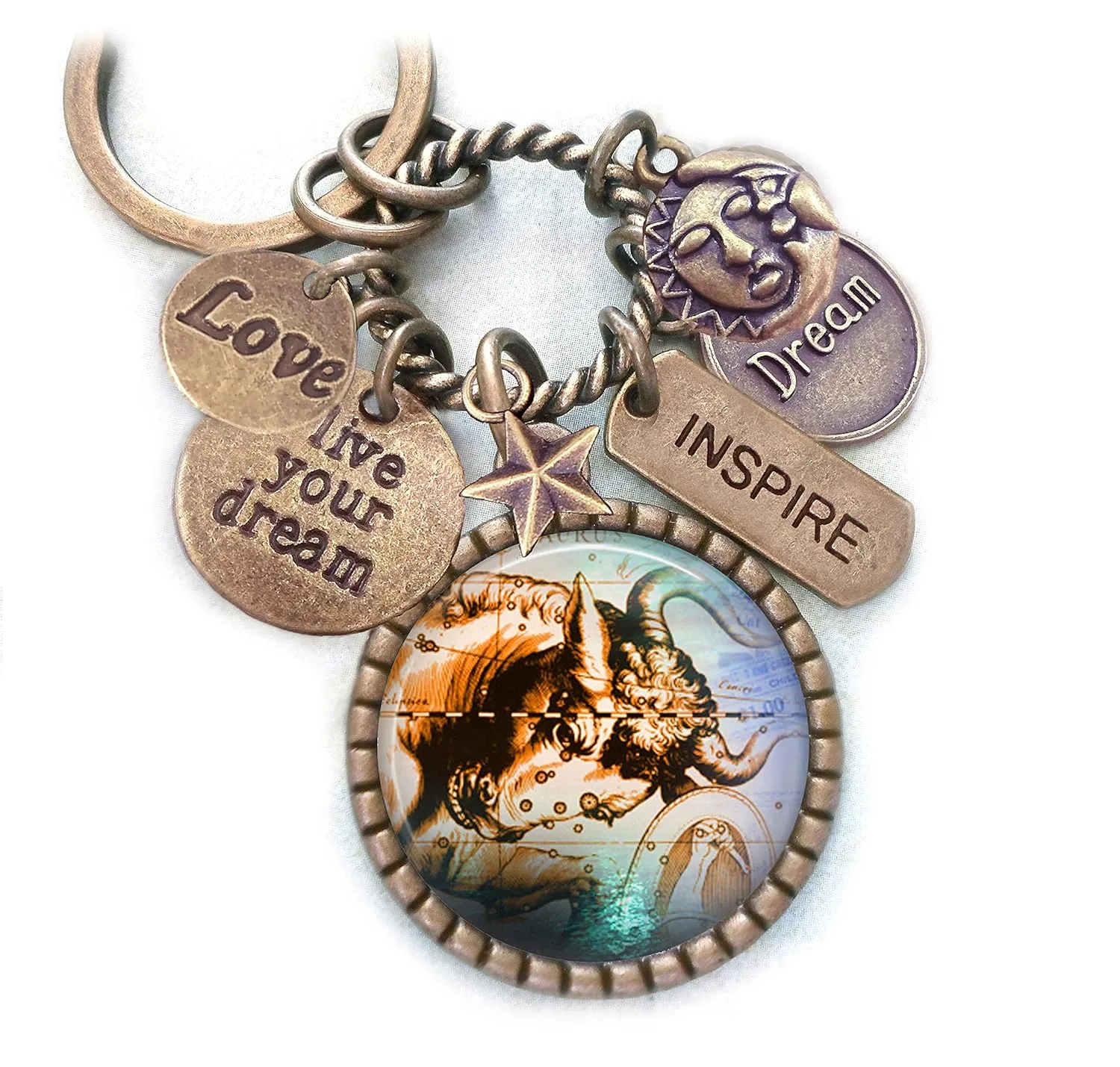 Taurus Backpack-Purse Clip, Key Chain or Necklace, Love, Live Your Dream, Inspirational Zodiac, Astrology and Birth Sign Gift