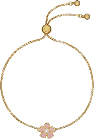 Ted Baker London Petial Painted Flower Adjustable Bracelet For Women (Gold Tone/Light Pink & Pearl)