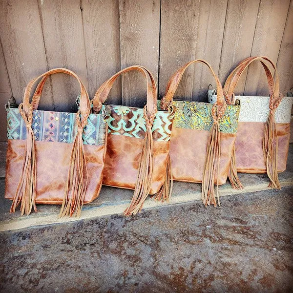 Tejas Bucket Handbag with Dallas Turquoise Accent