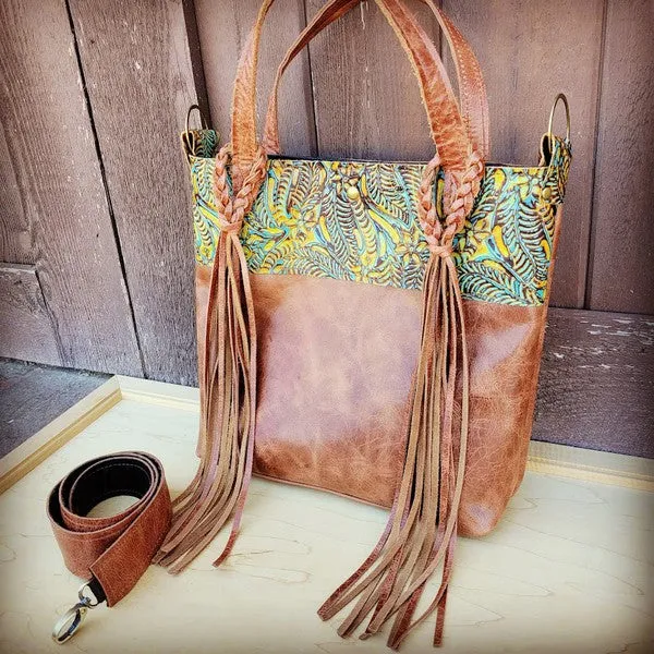 Tejas Bucket Handbag with Dallas Turquoise Accent