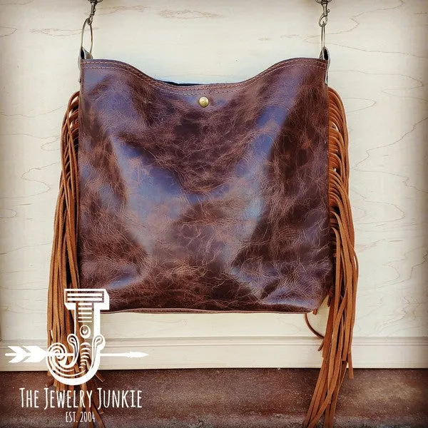 Tejas Leather Bucket Metallic Handbag w/ Santa Fe