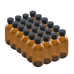 The Bottle Depot - 24 Pack - 2 oz Glass Bottle With Cap - Clear Amber - 20-400 Neck Finish - Boston Round Bottles - UV Rays Protection