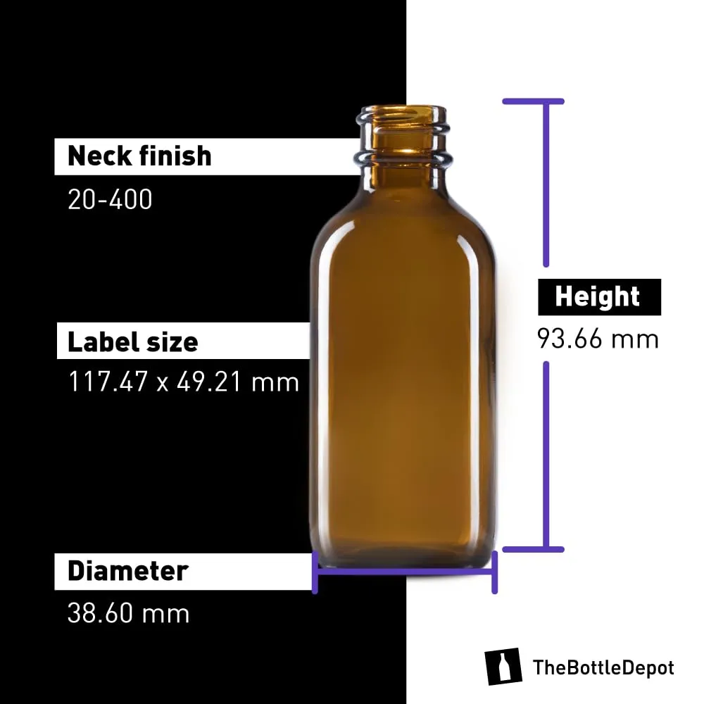 The Bottle Depot - 24 Pack - 2 oz Glass Bottle With Cap - Clear Amber - 20-400 Neck Finish - Boston Round Bottles - UV Rays Protection