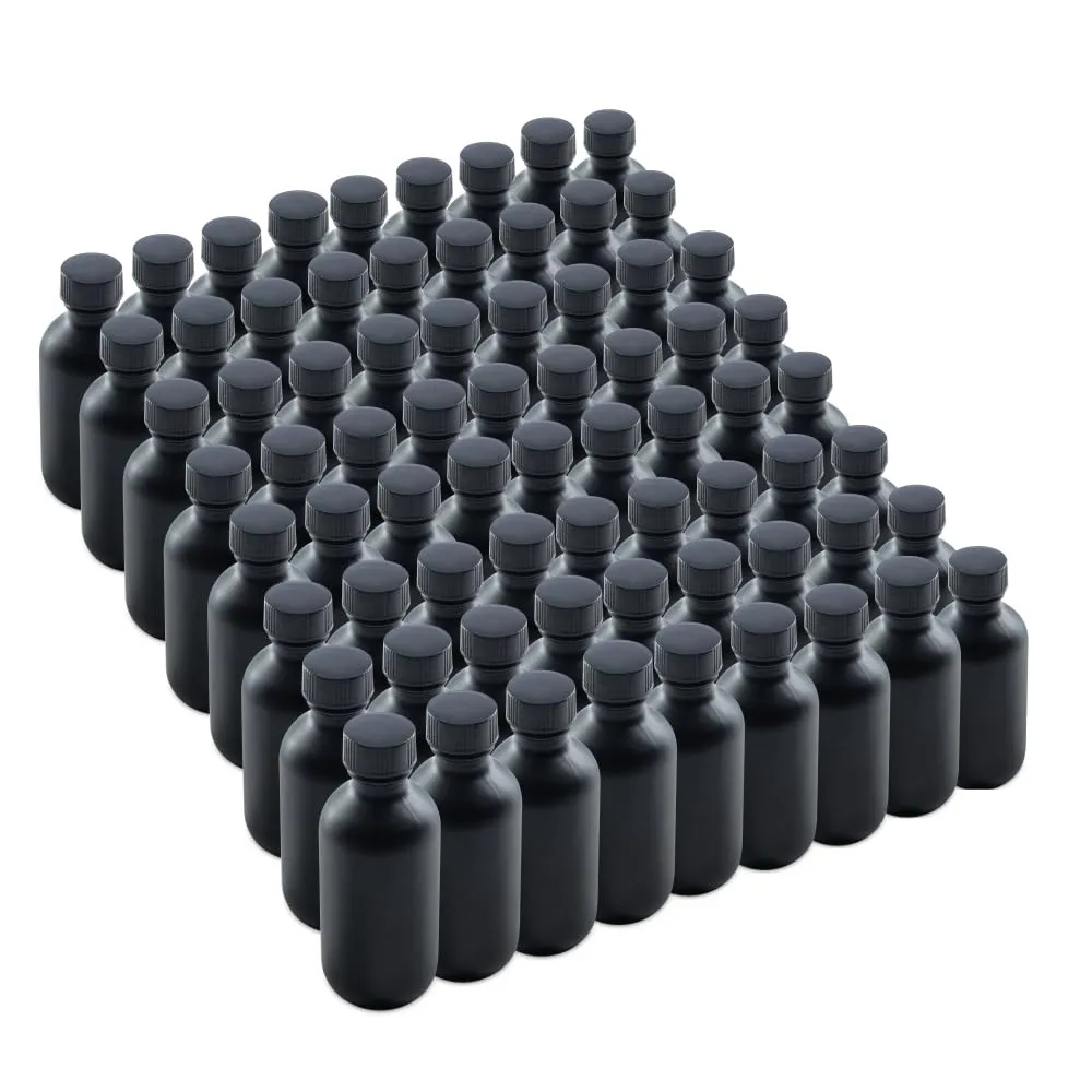 The Bottle Depot - 72 Pack - 2 oz Glass Bottle With Cap - Black Frosted - 20-400 Neck Finish - Boston Round Bottles - UV Rays Protection