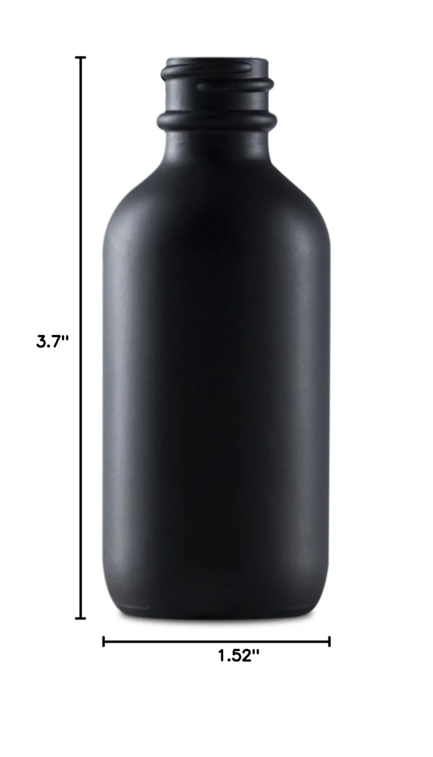 The Bottle Depot - 72 Pack - 2 oz Glass Bottle With Cap - Black Frosted - 20-400 Neck Finish - Boston Round Bottles - UV Rays Protection
