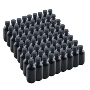 The Bottle Depot - 72 Pack - 2 oz Glass Bottle With Cap - Black Frosted - 20-400 Neck Finish - Boston Round Bottles - UV Rays Protection