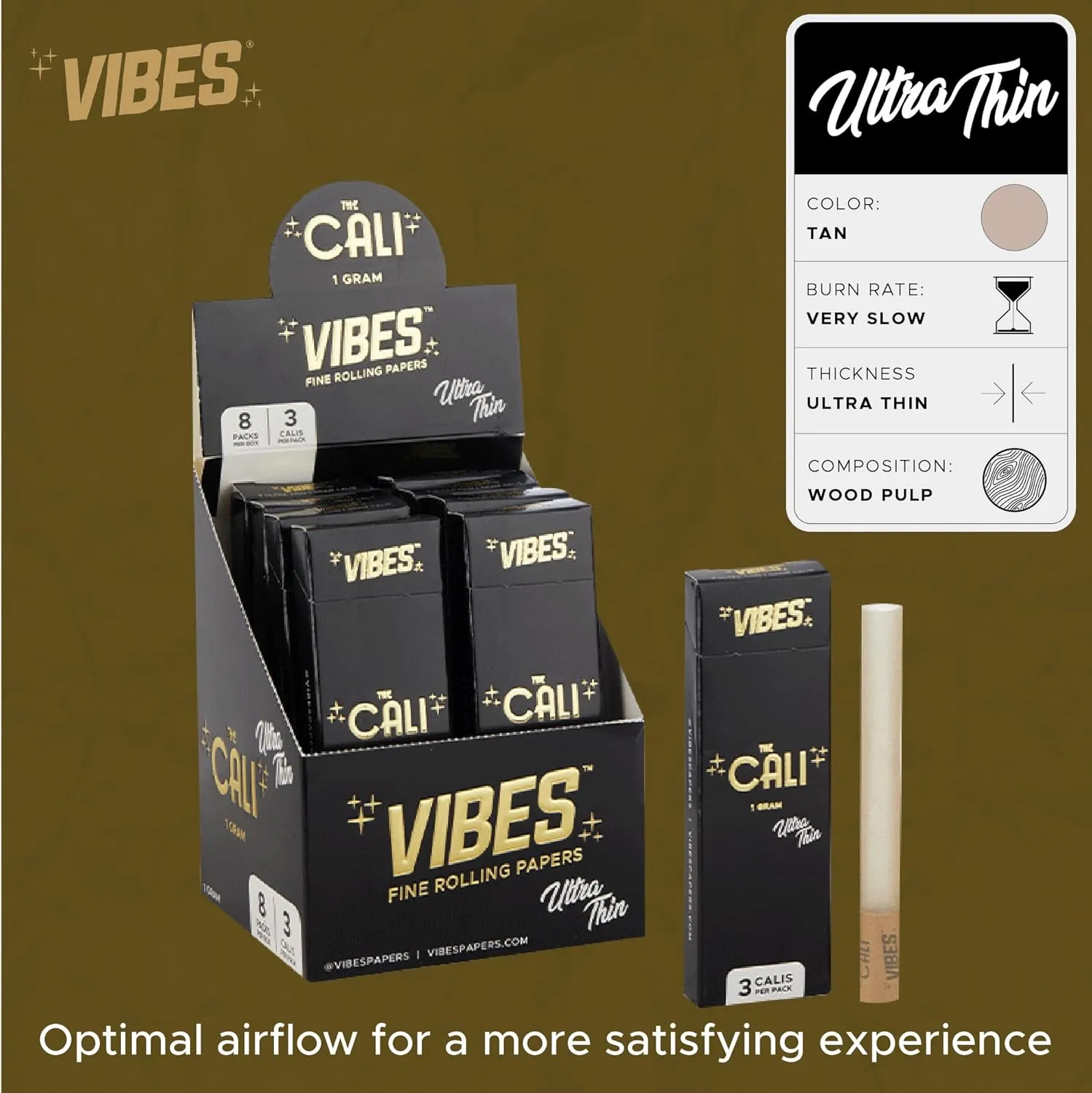 The Cali by VIBES Premium Tubes Pack of 24, 1 Gram Capacity, Wide Cylindrical Shape, Ultra-Thin Hemp Paper, 4 Unique Blends