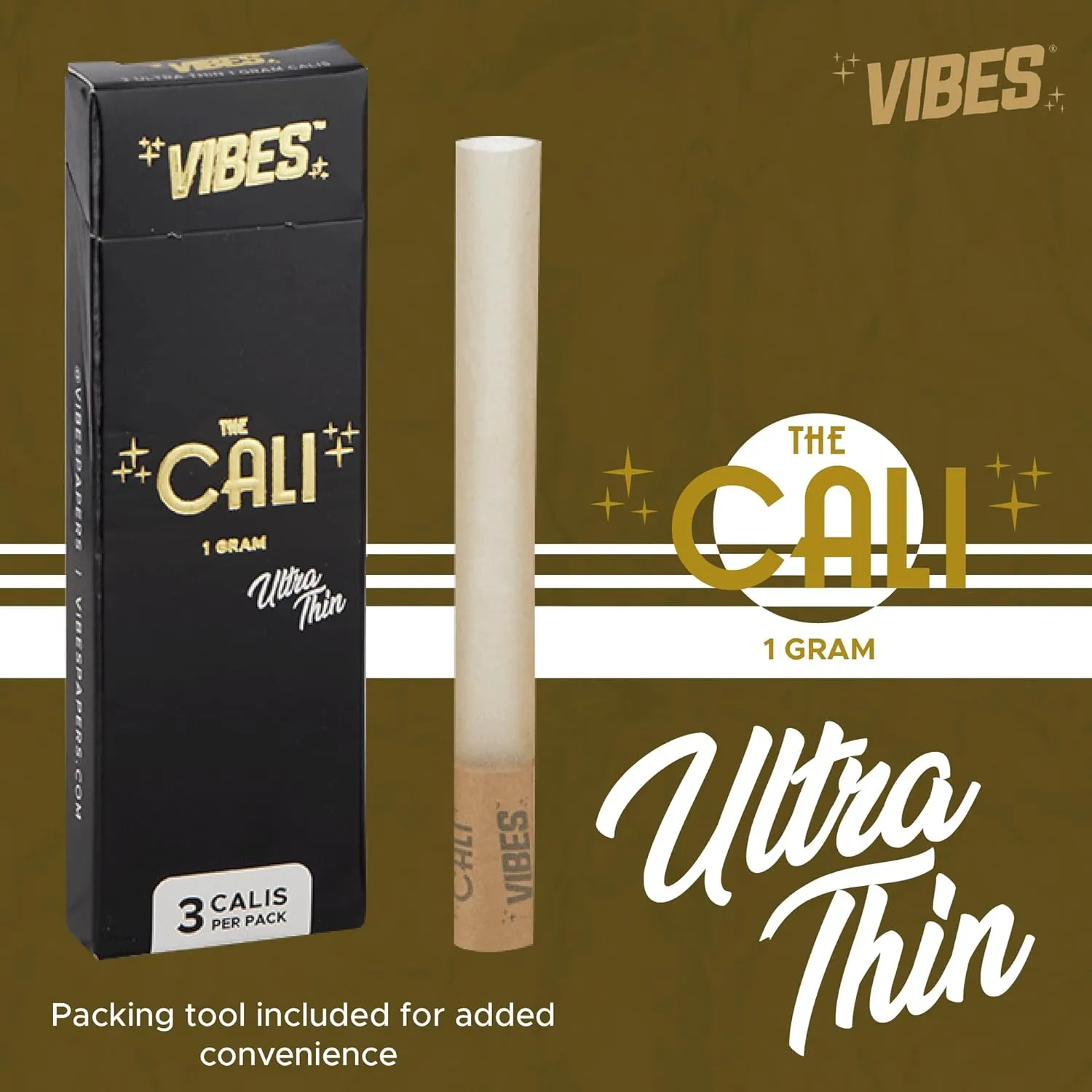 The Cali by VIBES Premium Tubes Pack of 24, 1 Gram Capacity, Wide Cylindrical Shape, Ultra-Thin Hemp Paper, 4 Unique Blends