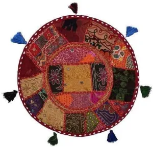 The Harry Creations Decor Room Cover Indian Vintage Living Pouf Floor Stool Bohemain Foot Pillow Home Ottoman Bean Bag Round Ottoman Patchwork Floor Cushion Cover (Alteration Multi, 32 Inch)