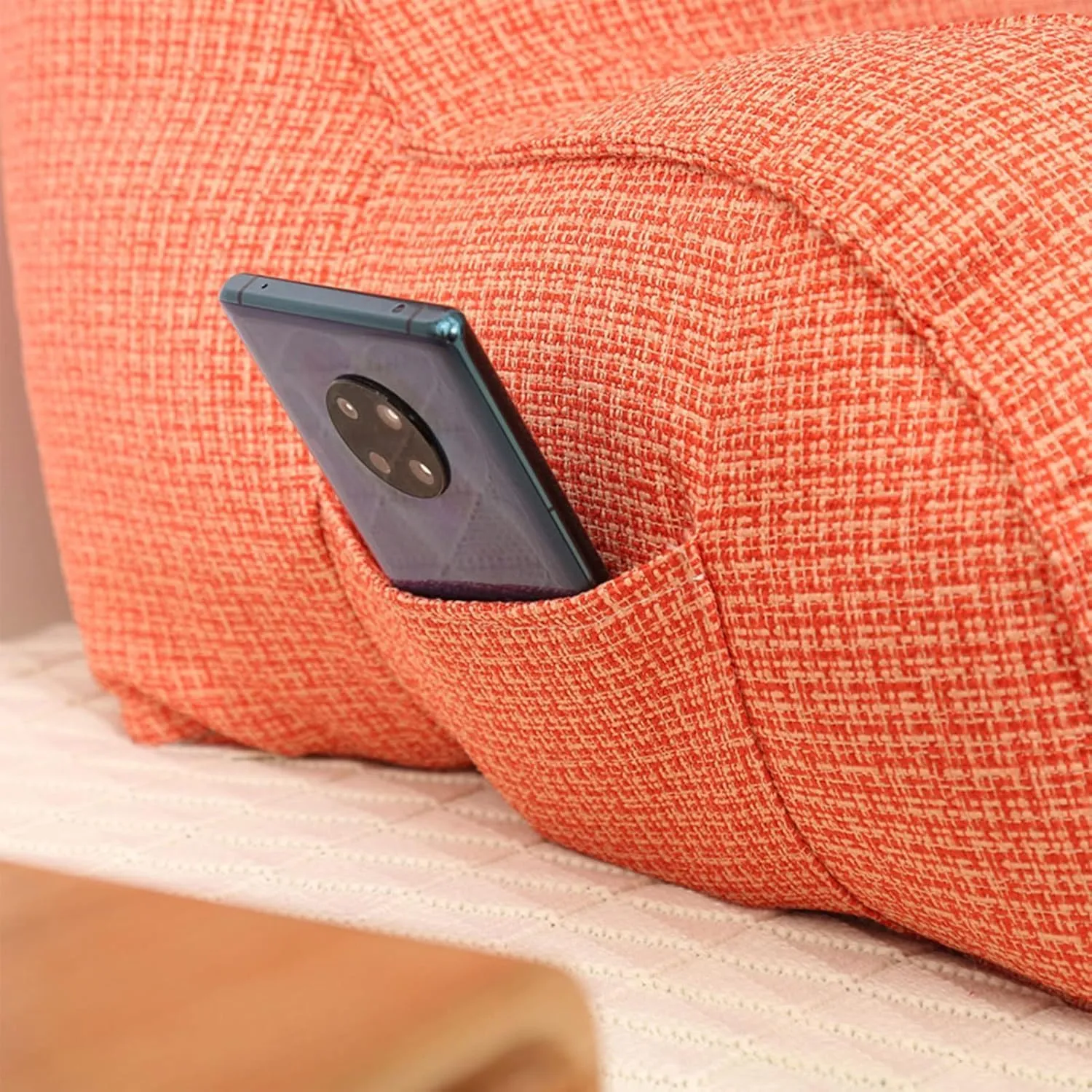 The Large Comfortable Backrest Reading Pillow Cushion with Armrest Lumbar Pillow Backrest Is A Great Backrest for Reading A Book Or Playing A Game.(Tangerine)