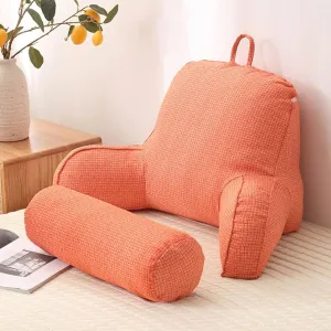 The Large Comfortable Backrest Reading Pillow Cushion with Armrest Lumbar Pillow Backrest Is A Great Backrest for Reading A Book Or Playing A Game.(Tangerine)