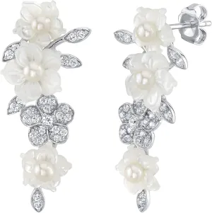 THE PEARL SOURCE 3.0-3.5mm White Freshwater Pearl & Mother of Pearl Magnolia Earrings for Women