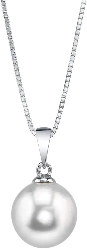 The Pearl Source 9mm White Freshwater Pearl Pendant Sydney Necklace for Women - Cultured Pearl Necklace | Single Pearl Necklace for Women with 925 Sterling Silver Chain