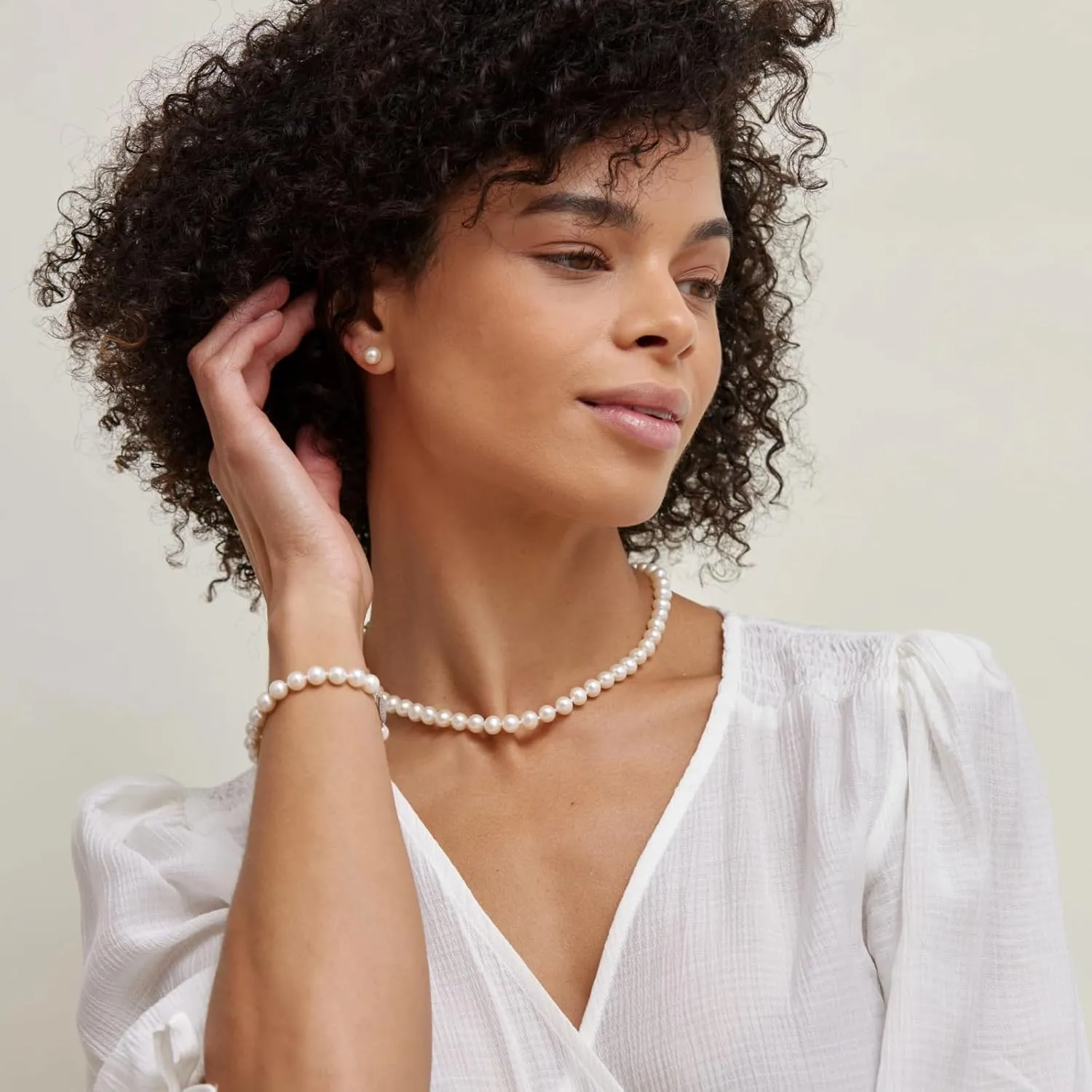 The Pearl Source Real Pearl Necklace for Women with AAA  Quality Round White Freshwater Genuine Cultured Pearls | 14K Gold Clasp White Gold Pearl Gifts for Anniversary
