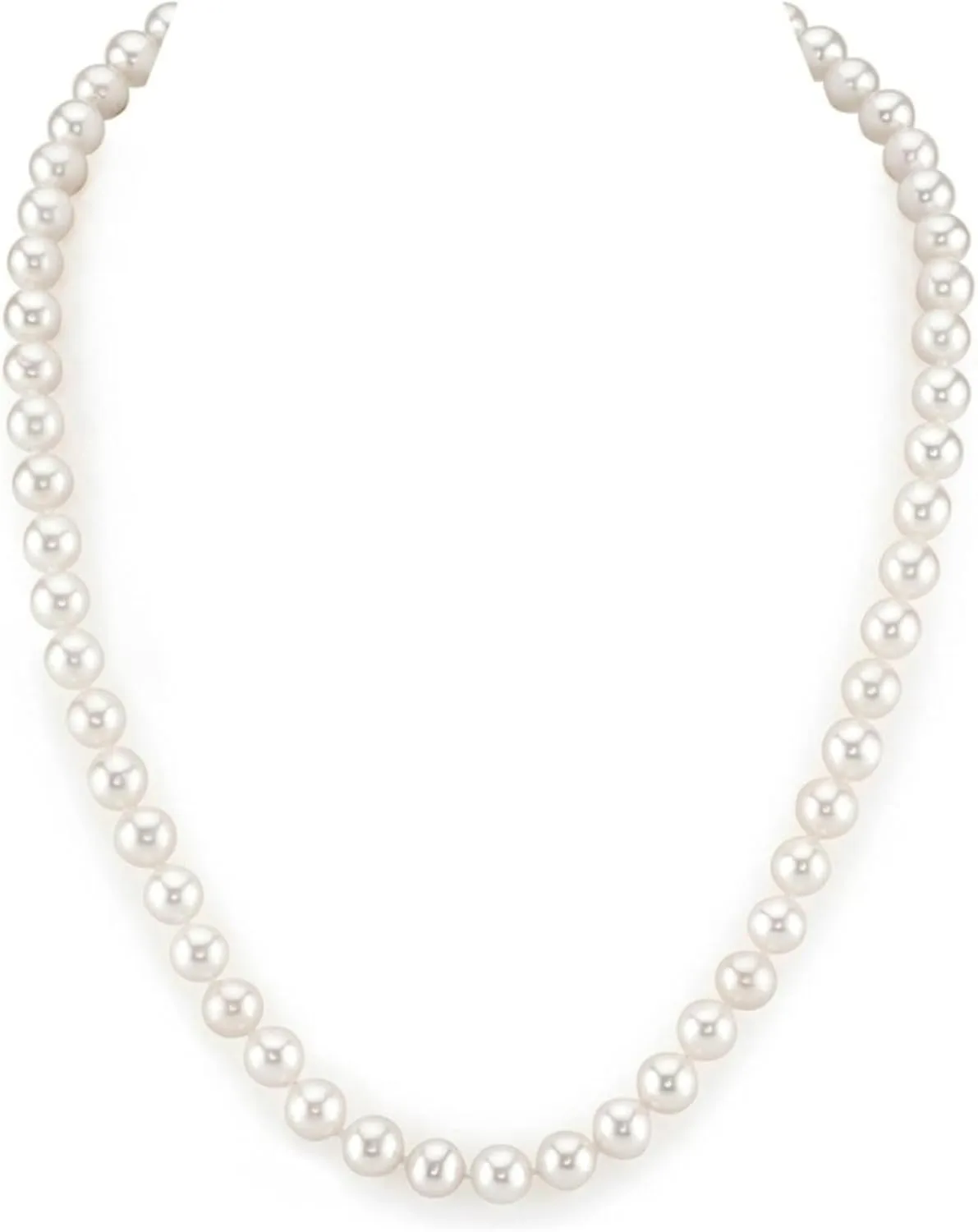 The Pearl Source Real Pearl Necklace for Women with AAA  Quality Round White Freshwater Genuine Cultured Pearls | 14K Gold Clasp White Gold Pearl Gifts for Anniversary