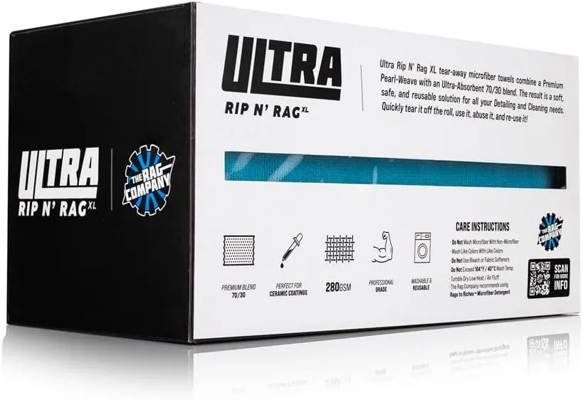 The Rag Company - Ultra Rip N' Rag XL Premium Reusable Pearl-Weave Microfiber Towels for Coatings, Glass, Detailing, Home, RV and More - 50 Count - Quality 70/30 Blend - 280gsm 16" x 16" - Ultra Blue
