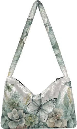 Three Tulips Plush Bag, Crossbody Bookbag for Women, Autumn Handbags