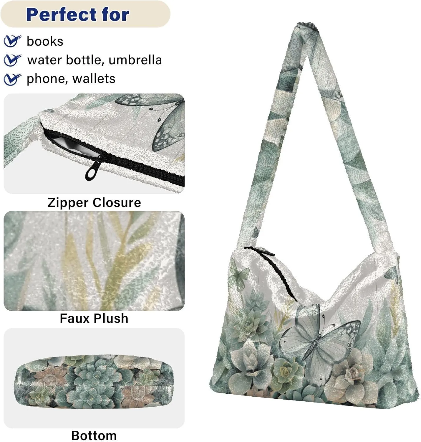 Three Tulips Plush Bag, Crossbody Bookbag for Women, Autumn Handbags