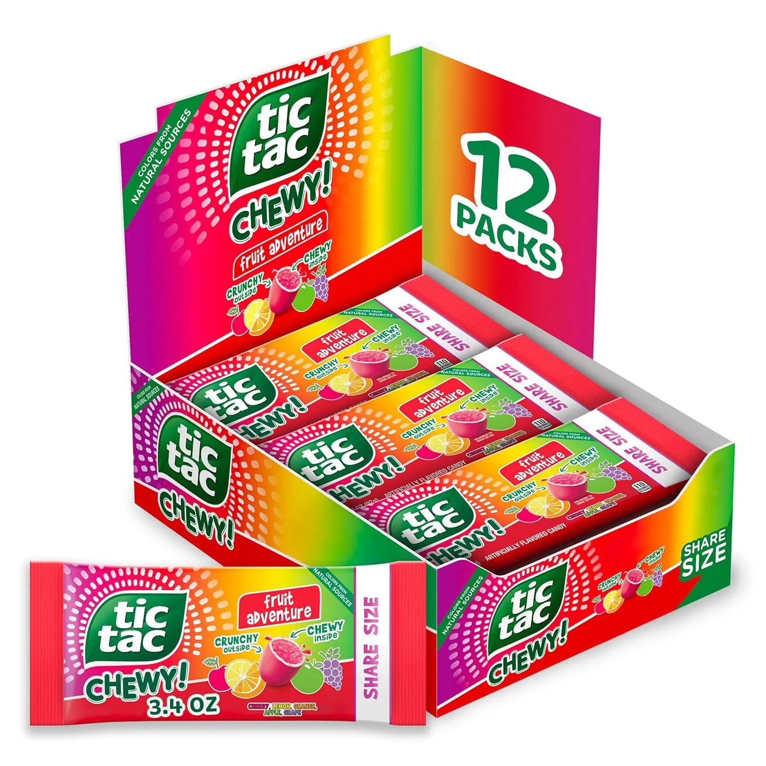 TIC TAC CHEWY! Fruit Adventure Candy, Bulk 12 Pack, Fruit Candy, Share Size, 3.04 oz Each (Packaging May Vary)