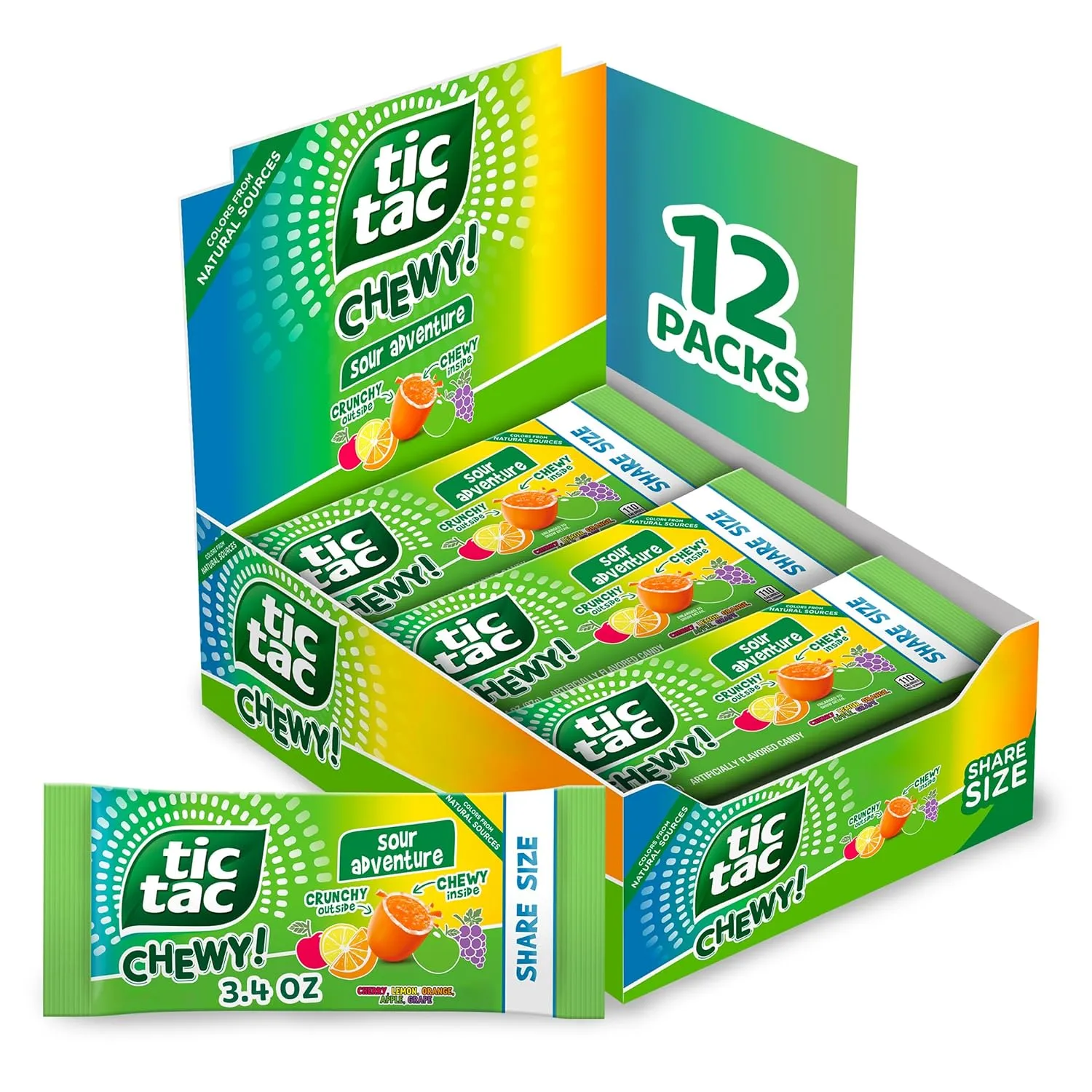 TIC TAC CHEWY! Sour Adventure Candy, Bulk 12 Pack, Sour Candy, Share Size, 3.4 oz Each (Packaging May Vary)