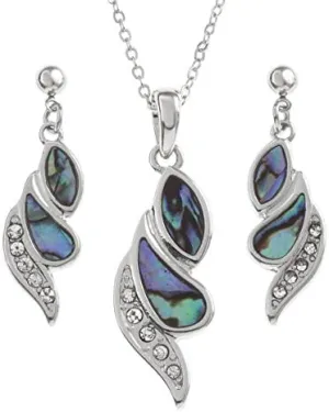Tide Jewellery Inlaid Paua Shell Diamante Twist Necklace & Dangly Earring Set