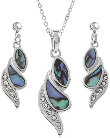 Tide Jewellery Inlaid Paua Shell Diamante Twist Necklace & Dangly Earring Set