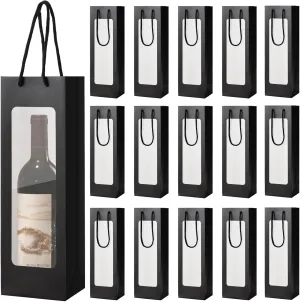TINSKY 24Pcs Wine Gift Bags with Handle for Wine Bottles Clear Window Wine Bags Reusable Wine Bags Bulk for Anniversary Birthday New Year Party (Black), YSM239