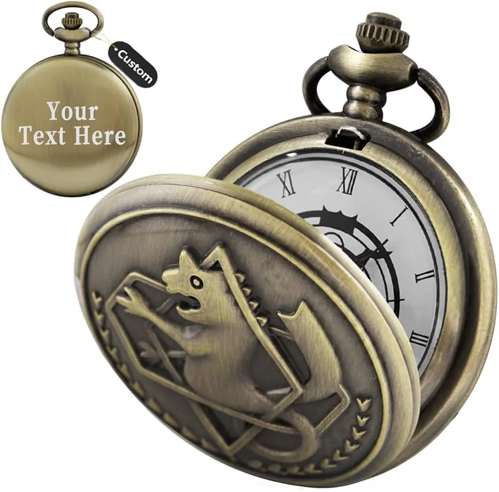 Tiong Fullmetal Alchemist Pocket Watch Dr.Who Quartz Pocketes Watch with Chain for Cosplay Christmas Valentine's Day Birthday Gifts Fathers Day