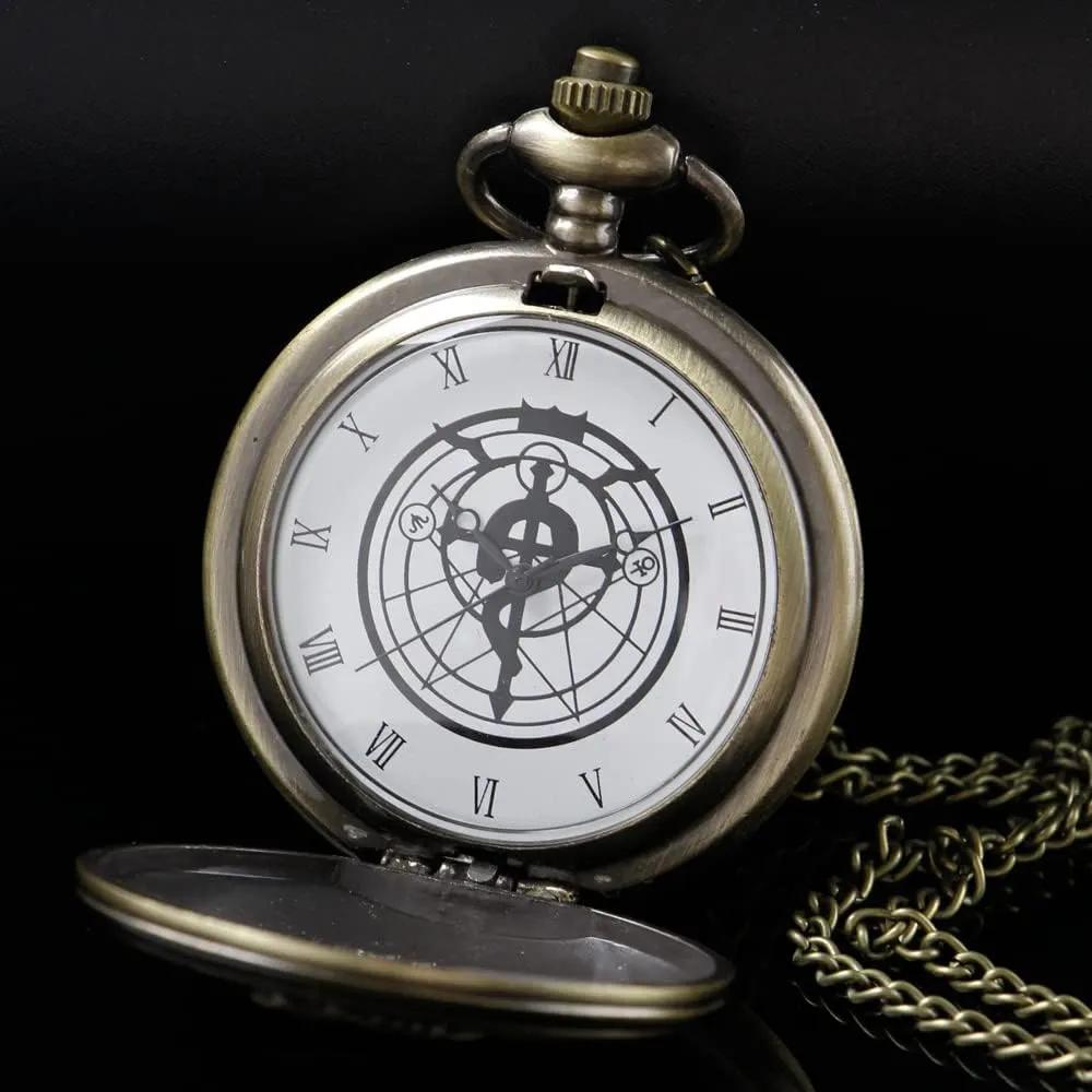 Tiong Fullmetal Alchemist Pocket Watch Dr.Who Quartz Pocketes Watch with Chain for Cosplay Christmas Valentine's Day Birthday Gifts Fathers Day