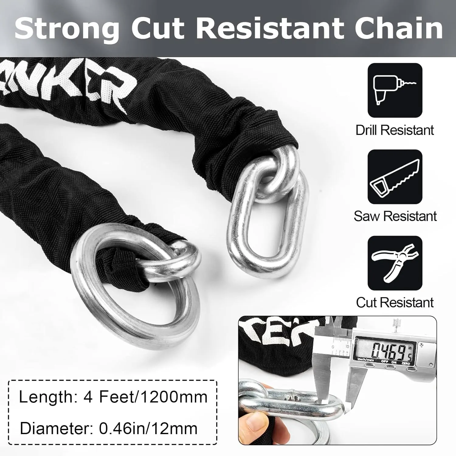 Titanker Motorcycle Chain Lock, Heavy Duty Bike Chain Lock with 2 Keys, Bike Locks with 14mm Thick U Lock for Bicycles, Motorbikes, Mopeds, Scooters (3FT,4FT)(6mm Chain,12mm Chain)